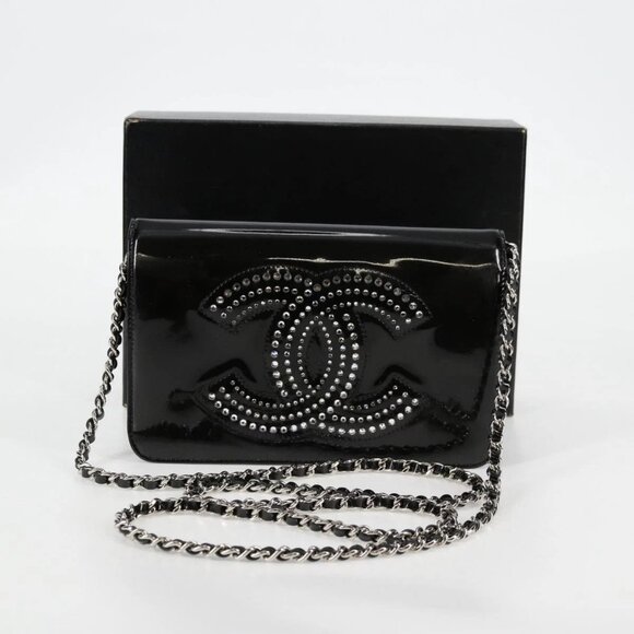CHANEL Chain Shoulder Bag Enamel Black CC Auth - Picture 13 of 16